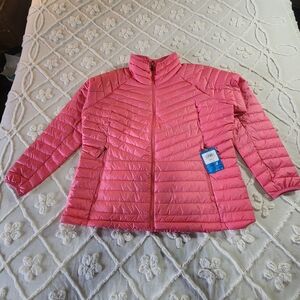 Columbia Women's Plus Size Powder Lite Quilted Mock-Neck Puffer Coat Jacket Pink
